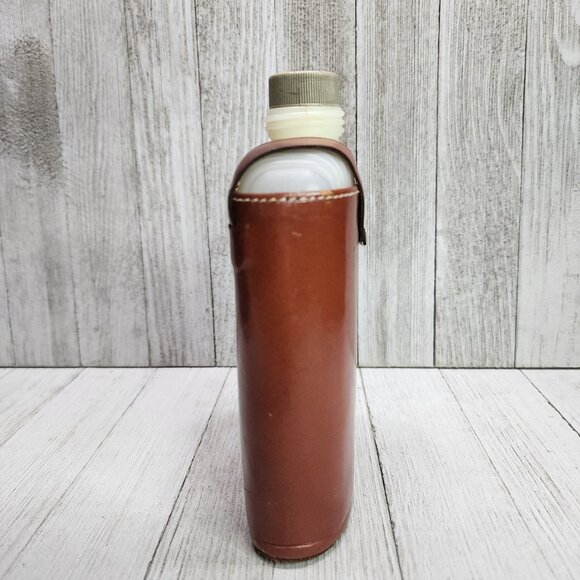 Vintage Flask Plastic Bottle with Hickok Top Grain Cowhide Brown Leather Cover - Picture 3 of 10